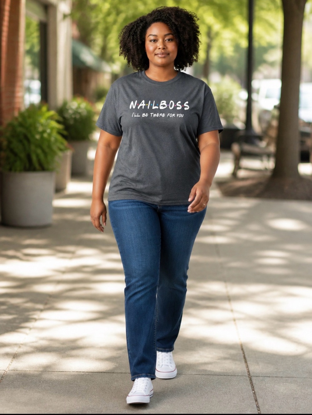 Women Graphic Tee in Charcoal “ NAIL BOSS”